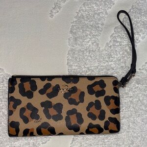 Coach Tan and Black Animal Print Wristlet